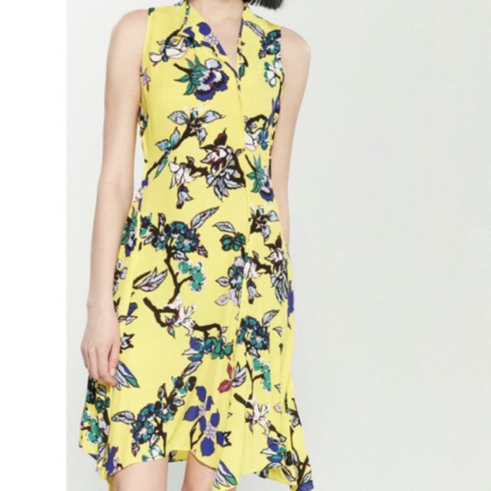 DVF DIANE VON FURSTENBERG Carmen Dress‎ Asymmetrical Floral Semi Sheer 8